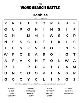 Printable Hobbies Word Search