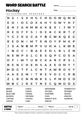 Printable Hockey Word Search