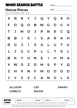 Printable Easy Hocus Pocus Word Search