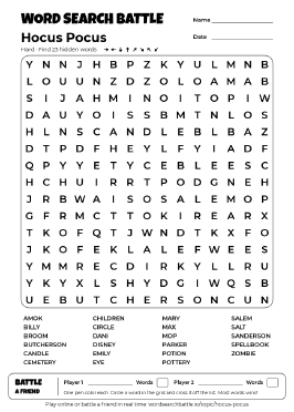 Printable Hard Hocus Pocus Word Search