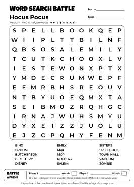 Printable Medium Hocus Pocus Word Search