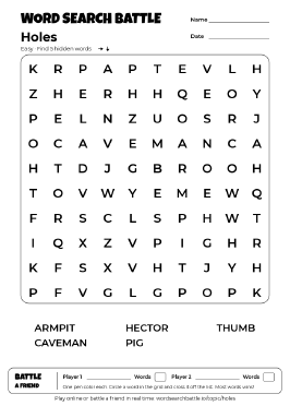 Printable Easy Holes Word Search