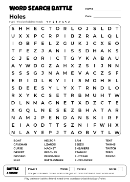Printable Hard Holes Word Search