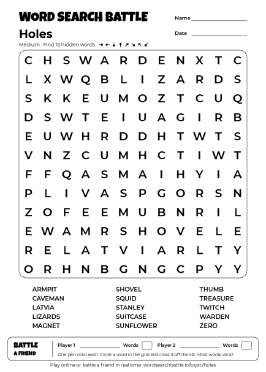 Printable Medium Holes Word Search