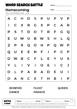 Printable Homecoming Word Search