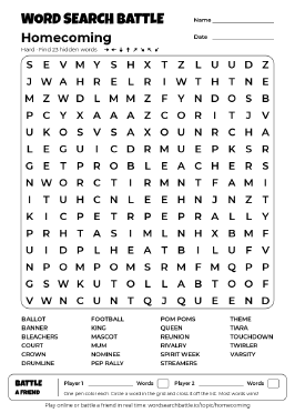 Printable Homecoming Word Search