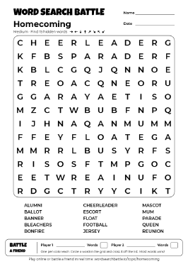 Printable Homecoming Word Search