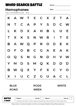 Printable Homophones Word Search Preview