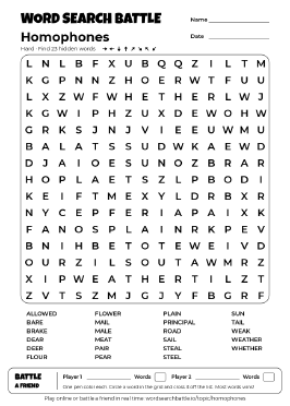 Printable Homophones Word Search