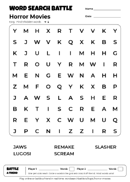 Printable Horror Movies Word Search