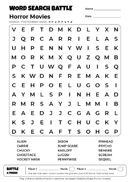 Printable Horror Movies Word Search