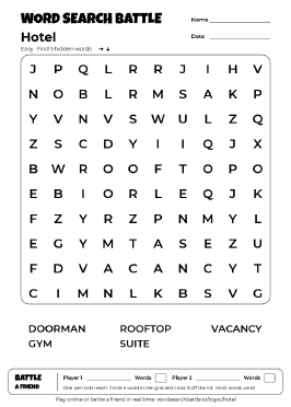 Printable Easy Hotel Word Search