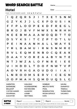 Printable Hard Hotel Word Search