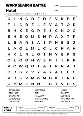 Printable Medium Hotel Word Search