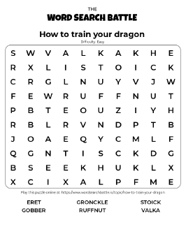 Printable How To Train Your Dragon Word Search