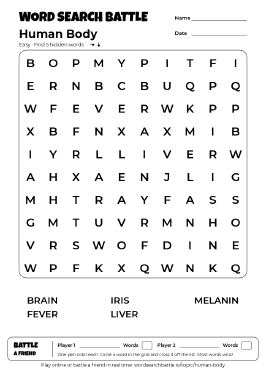 Printable Easy Human Body Word Search