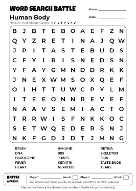 Printable Medium Human Body Word Search