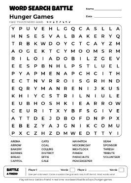 Printable Hunger Games Word Search