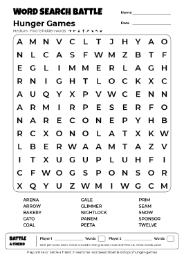 Printable Hunger Games Word Search