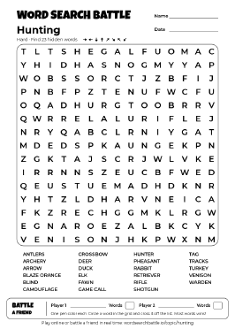 Printable Hunting Word Search