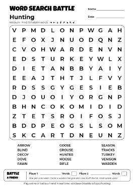 Printable Hunting Word Search