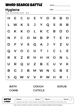 Printable Hygiene Word Search