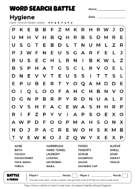 Printable Hygiene Word Search