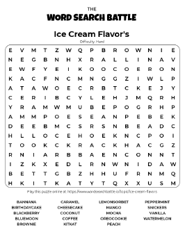 Printable Hard Ice Cream Flavor's Word Search