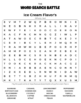 Printable Ice Cream Flavor's Word Search