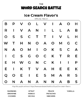 Printable Ice Cream Flavor's Word Search