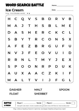 Printable Ice Cream Word Search