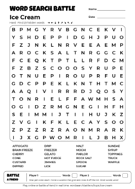 Printable Ice Cream Word Search