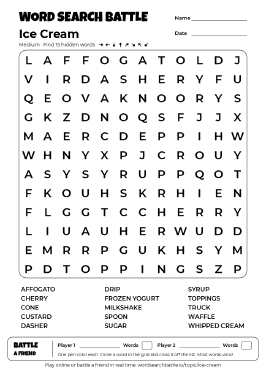 Printable Ice Cream Word Search Preview