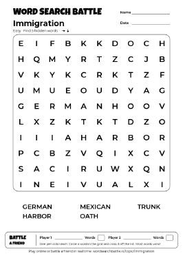 Printable Immigration Word Search