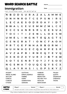 Printable Immigration Word Search