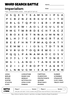 Printable Imperialism Word Search