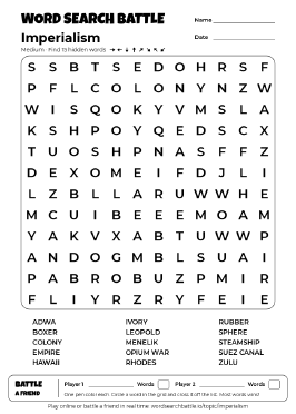 Printable Imperialism Word Search