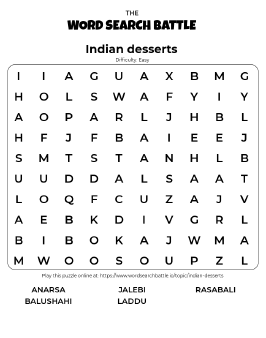 Printable Indian Desserts Word Search
