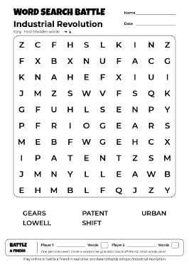 Printable Easy Industrial Revolution Word Search