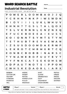 Printable Industrial Revolution Word Search Preview