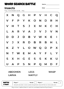 Printable Easy Insects Word Search