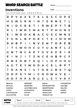 Printable Inventions Word Search