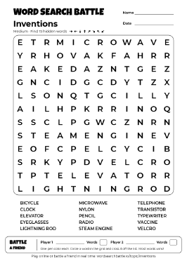 Printable Inventions Word Search