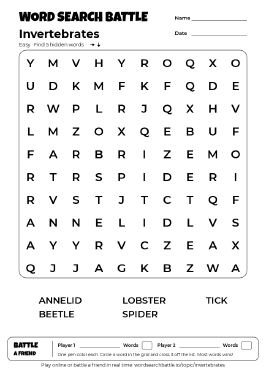 Printable Invertebrates Word Search