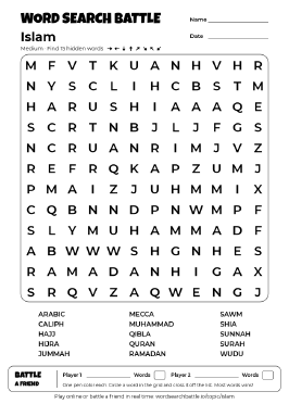 Printable Medium Islam Word Search