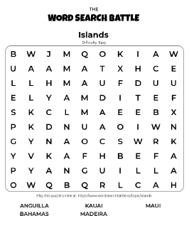 Printable Islands Word Search