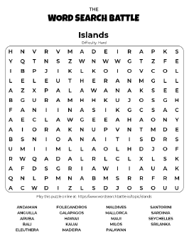 Printable Islands Word Search