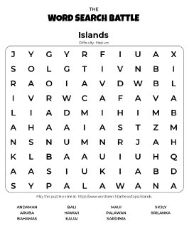 Printable Islands Word Search