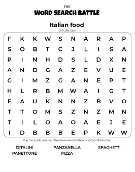 Printable Italian Food Word Search