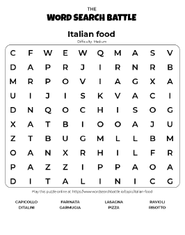 Printable Italian Food Word Search